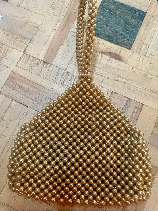 Babeyond Handbags - Vintage Inspired Pearl Beaded Triangle Clutch Bag - Champagne Gold